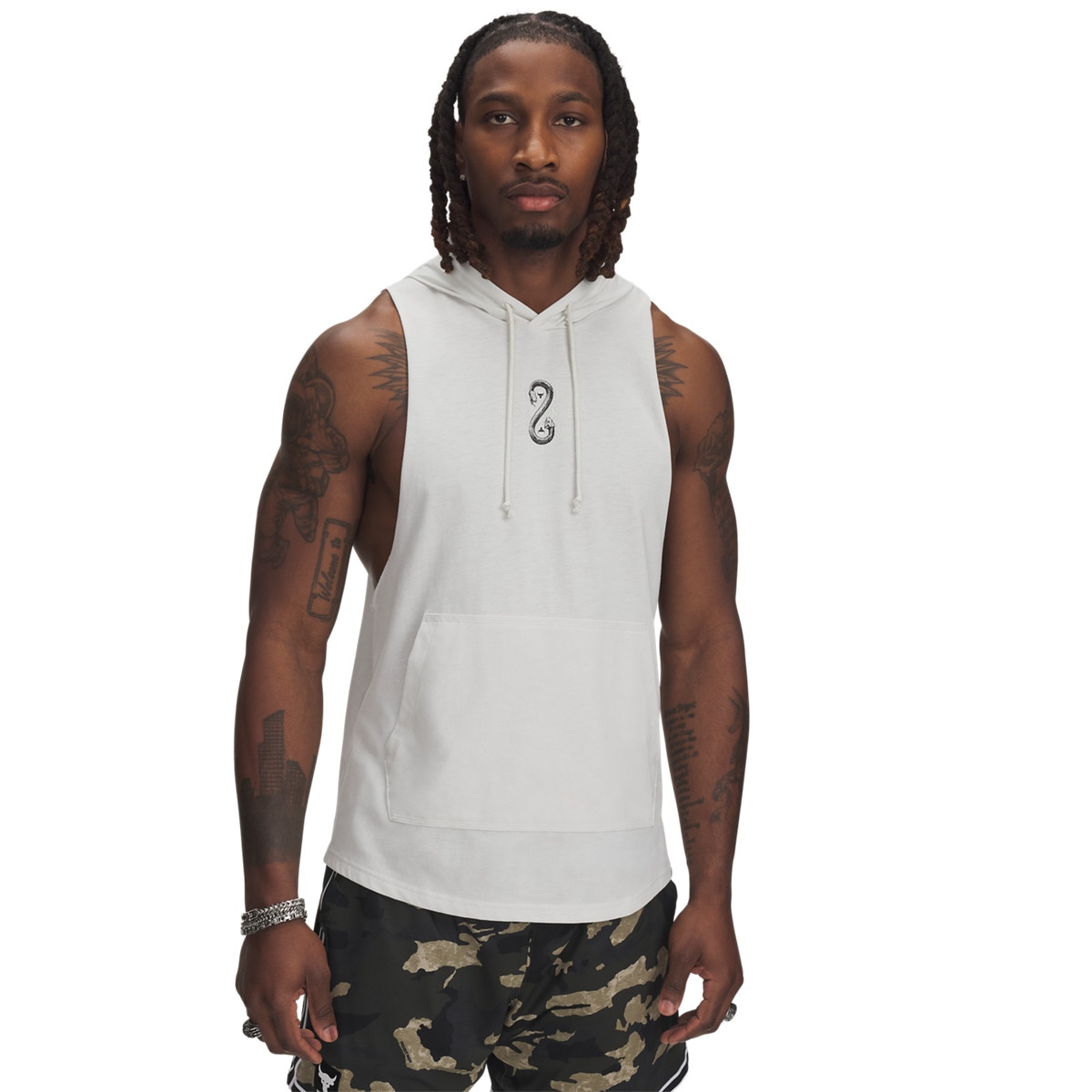 Męski top treningowy z kapturem Under Armour Project Rock Snake SL HD - biały
