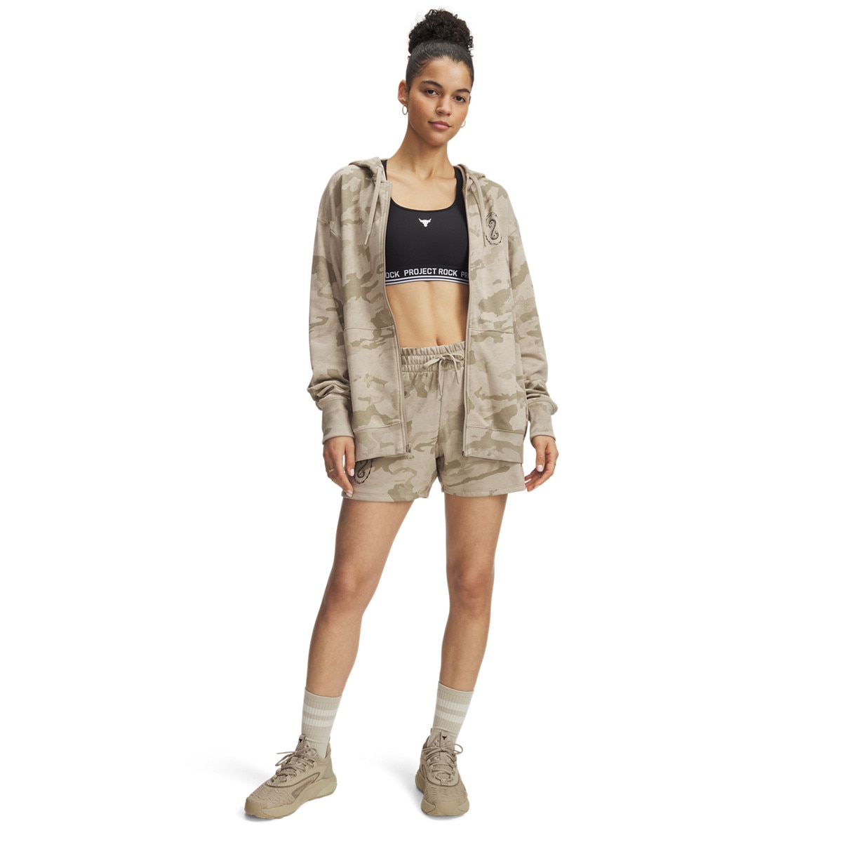 Damskie spodenki treningowe Under Armour Project Rock Terry Short - beżowe