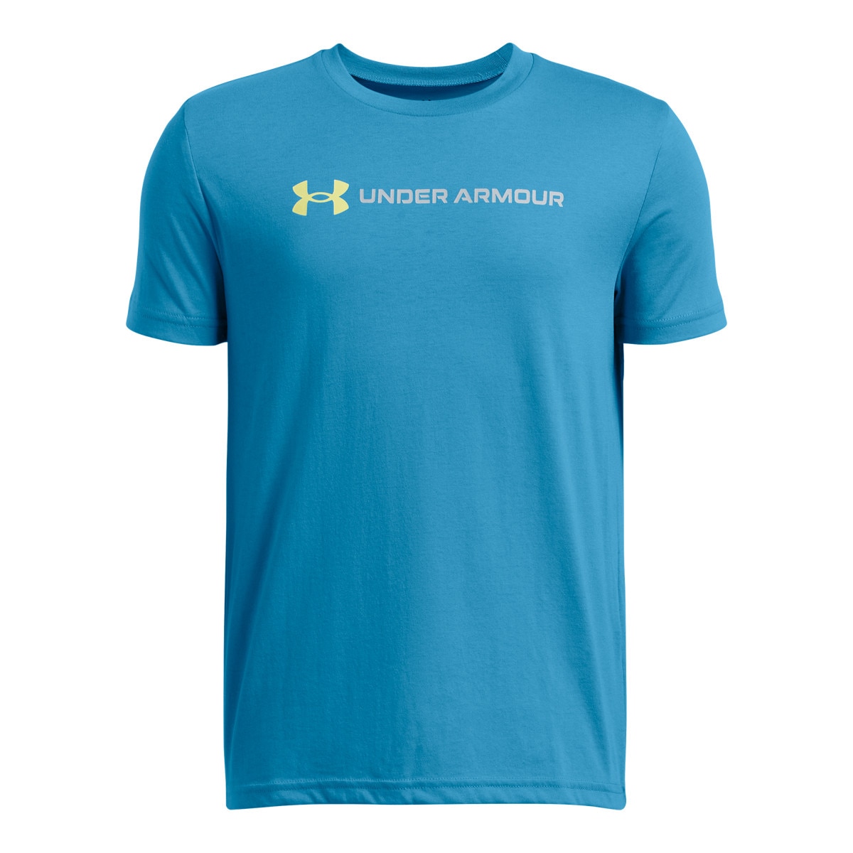 Chłopięcy t-shirt z nadrukiem Under Armour UA B Logo Wordmark SS - niebieski
