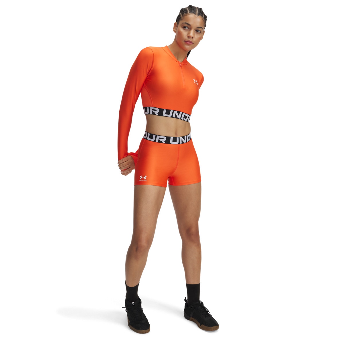 Damskie legginsy krótkie treningowe Under Armour UA Hg Authentics Shorty - pomarańczowe