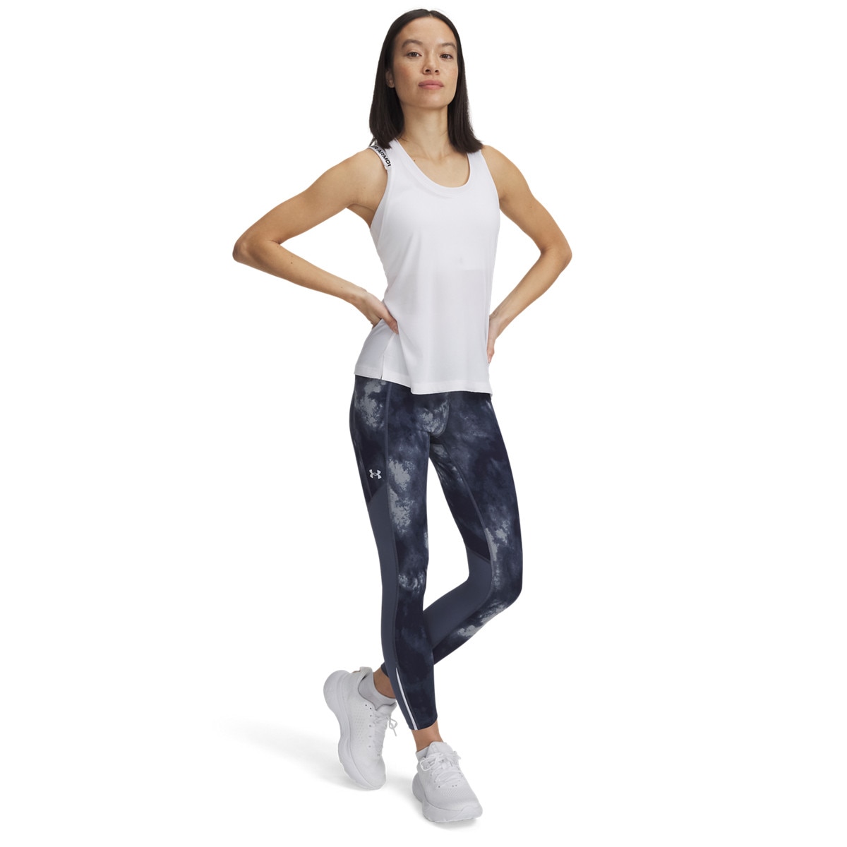 Damskie legginsy do biegania Under Armour UA Launch Ankle Print Tights - granatowe