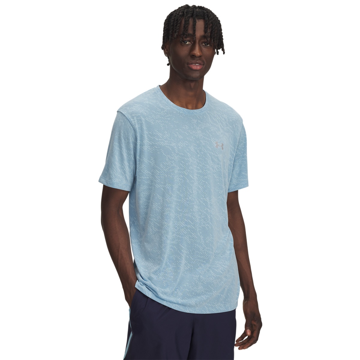 Męska koszulka do biegania Under Armour UA Launch Camo Shortsleeve - niebieska