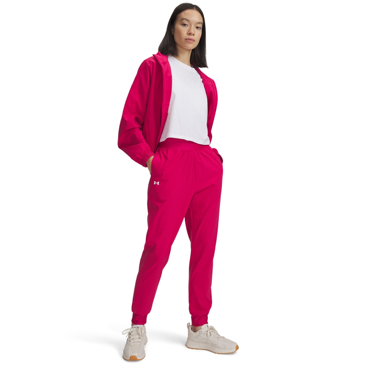 Damskie spodnie treningowe Under Armour Sport High Rise Woven Pant - różowe