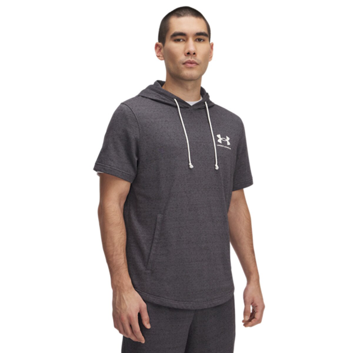 Męska bluza dresowa nierozpinana z krótkim rękawem Under Armour UA Rival Terry LC SS HD - szara