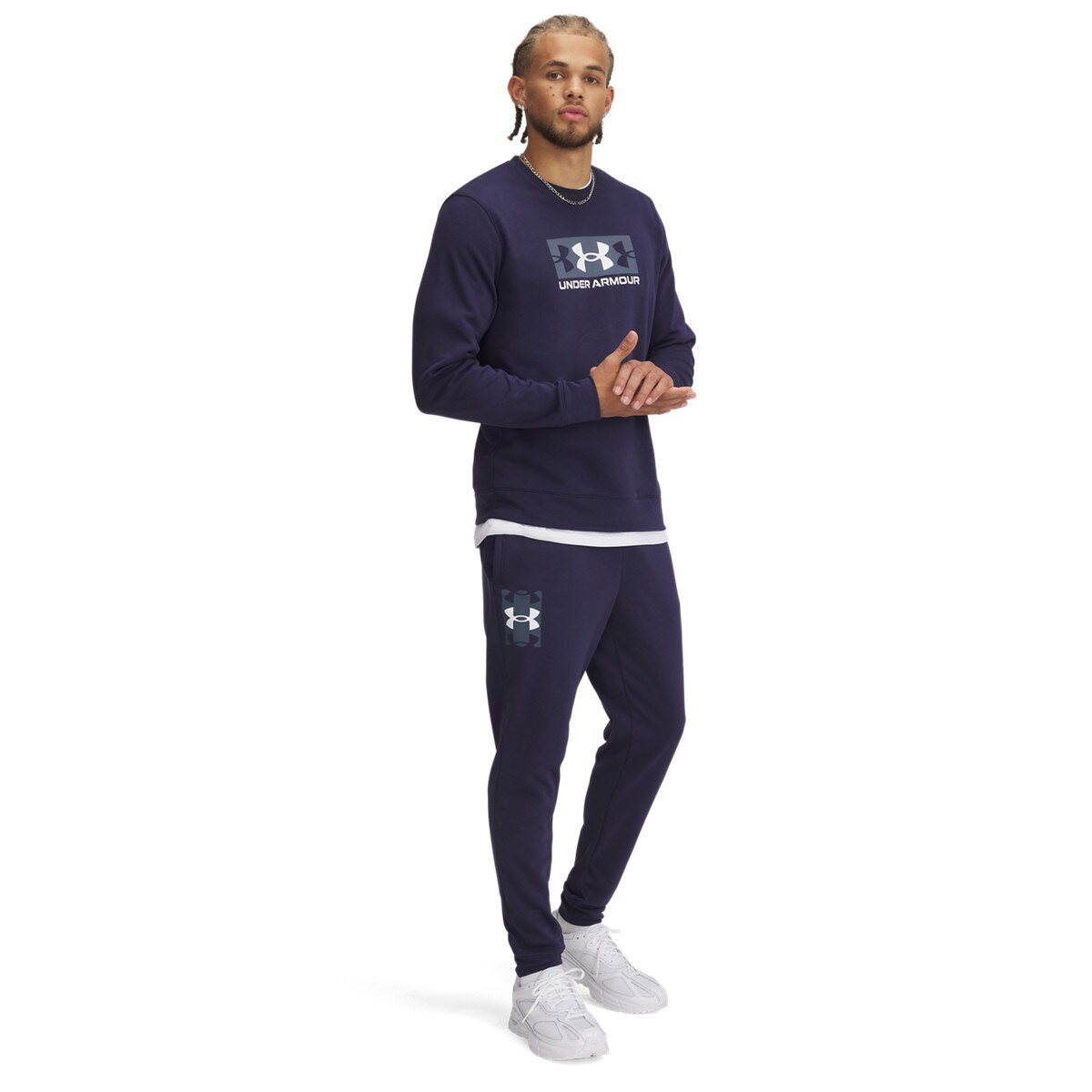 Męskie spodnie dresowe Under Armour UA Rival Terry Logo Jogger - granatowe