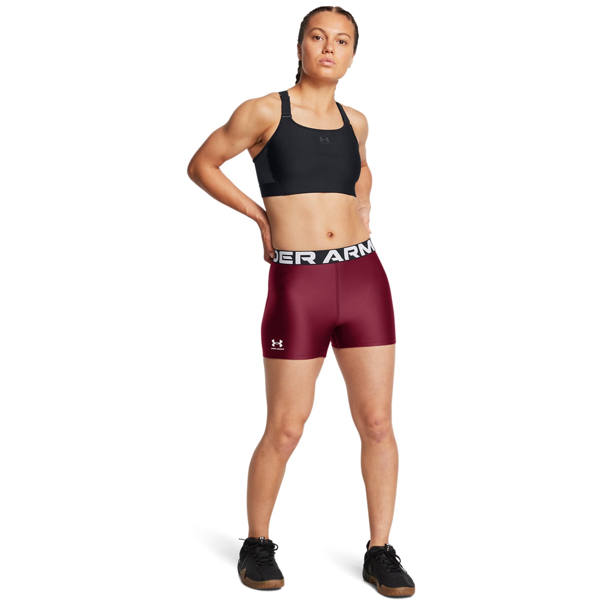 Damskie legginsy krótkie treningowe Under Armour UA Hg Authentics Shorty - bordowe