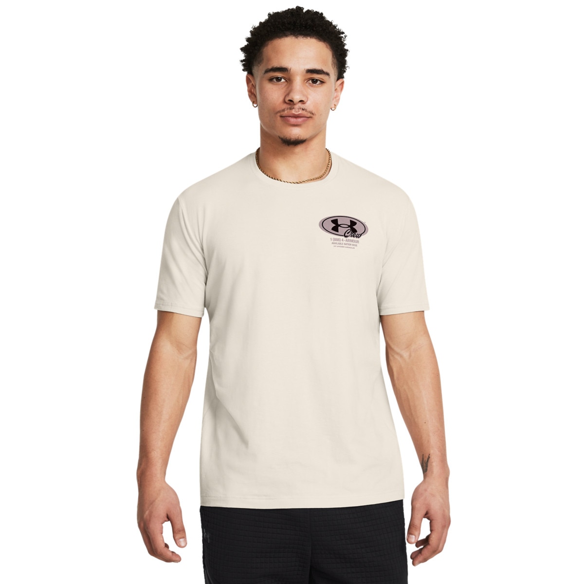 Męski t-shirt z nadrukiem Under Armour UA M Grounds Crew Hw Ss - beżowy