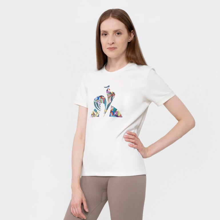 Damski t-shirt z nadrukiem LE COQ SPORTIF Le Coq Sportif x Leona Rose N°2 - beżowy