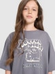 mini: Dziewczęcy t-shirt oversize z nadrukiem 4F 4FJRAW25TTSHF3197 - szary (4)