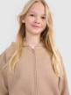 mini: Dziewczęca bluza dresowa z kapturem rozpinana 4F 4FJWSS25TSWSF1853 - beżowa (2)