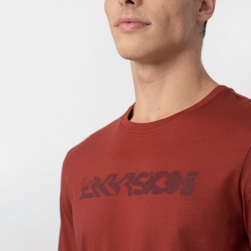 Męski t-shirt z nadrukiem 4F 4FAW22TTSHM748 - łososiowy