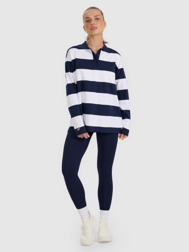 Damski longsleeve w paski 4F 4FRAW25TLONF604 - granatowy
