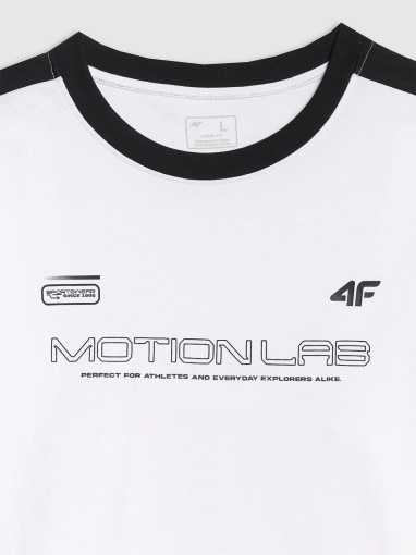 Męski longsleeve oversize z nadrukiem 4F 4FRAW25TLONM653 - biały