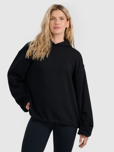  4F Damska bluza nierozpinana z kapturem 4F 4FRAW25TSWSF2462  czarna Czarny