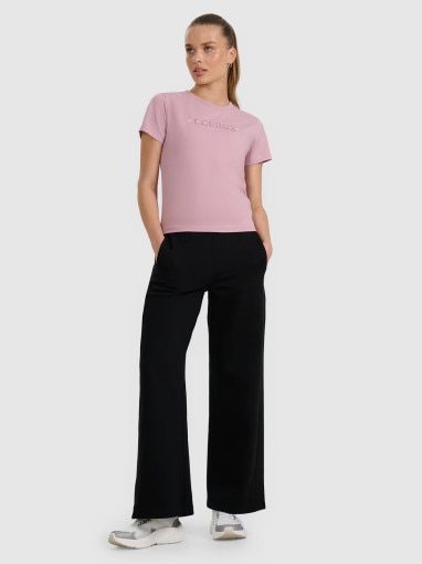  4F Damskie spodnie dresowe z szerokimi nogawkami 4F 4FRAW25TTROF1614  czarne Czarny