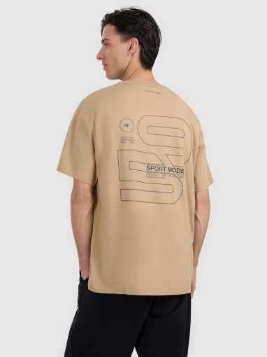 Męski t-shirt z nadrukiem 4F 4FRAW25TTSHM3220 - beżowy