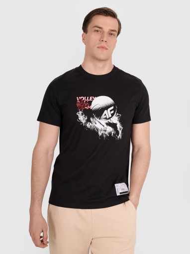  4F Męski tshirt z nadrukiem 4F 4FRAW25TTSHM3235  czarny Czarny