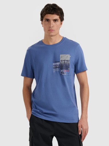  4F Męski tshirt z nadrukiem 4F 4FRAW25TTSHM3256  granatowy Granatowy