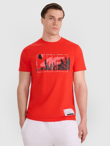 Męski t-shirt z nadrukiem 4F 4FRAW25TTSHM3298 - czerwony