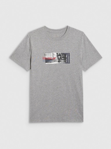 4F Męski tshirt z nadrukiem 4F 4FRAW25TTSHM3364  szary Szary