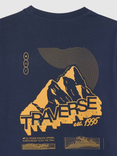 Męski t-shirt z nadrukiem 4F 4FRAW25TTSHM3377 - granatowy