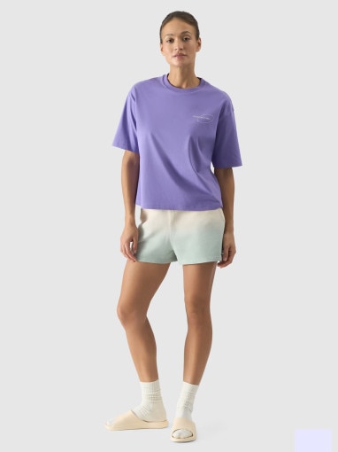 Damski t-shirt z nadrukiem 4F 4FRSS24TTSHF2089 - fioletowy