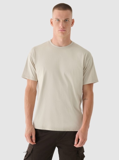  4F Męska koszulka z nadrukiem 4F 4FRSS24TTSHM2543  beżowa Beżowy