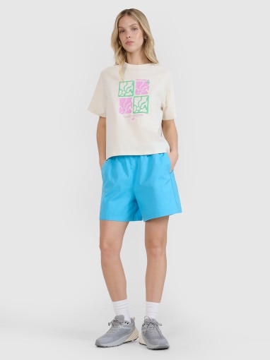 Damski t-shirt z nadrukiem 4F 4FRSS25TTSHF2974 - biały