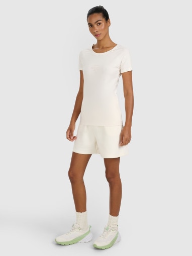 Damski t-shirt z nadrukiem 4F 4FRSS25TTSHF2978 - biały