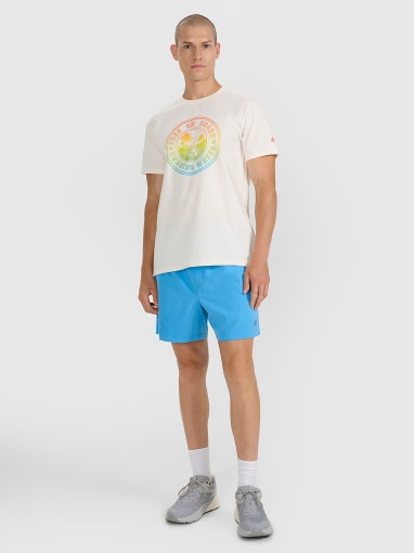 Męski t-shirt z nadrukiem 4F 4FRSS25TTSHM3156 - beżowy