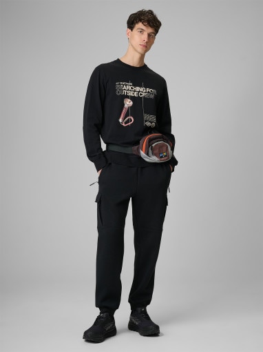 Męski longsleeve z nadrukiem 4F 4FRSS26TLONM674 - czarny