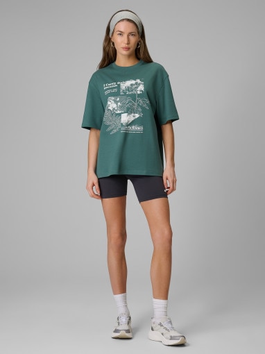 Damski t-shirt z nadrukiem 4F 4FRSS26TTSHF3705 - zielony