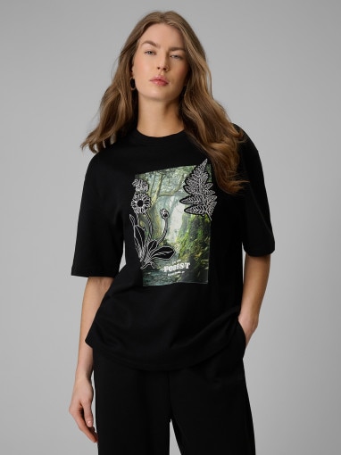 Obrazek dla: 4F Damski tshirt z nadrukiem 4F 4FRSS26TTSHF3706  czarny Czarny
