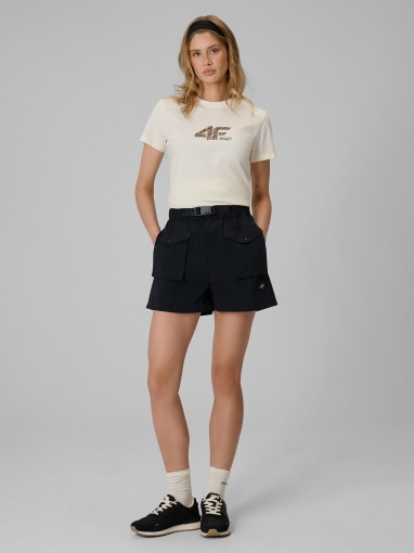 Damski t-shirt z nadrukiem 4F 4FRSS26TTSHF4422 - kremowy