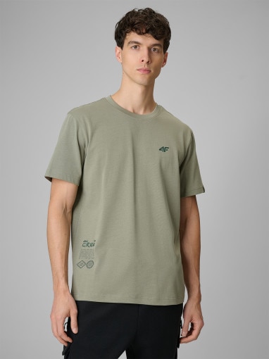  4F Męski tshirt z nadrukiem 4F 4FRSS26TTSHM3814  oliwkowy Oliwkowy
