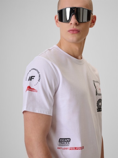 Męski t-shirt z nadrukiem 4F 4FRSS26TTSHM3872 - biały