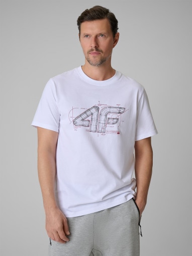  4F Męski tshirt z nadrukiem 4F 4FRSS26TTSHM3989  biały Biały