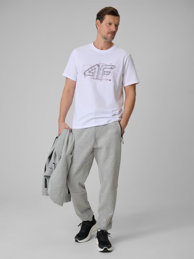 Męski t-shirt z nadrukiem 4F 4FRSS26TTSHM3989 - biały