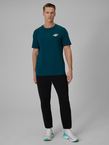 Męski t-shirt z nadrukiem 4F 4FRSS26TTSHM3990 - turkusowy