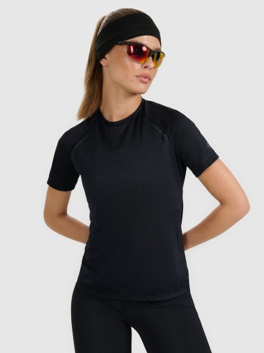  4F Damska koszulka do biegania 4F 4FWAW25TFTSF1502  czarna Czarny