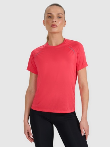  4F Damska koszulka do biegania 4F 4FWAW25TFTSF1502  czerwona Czerwony