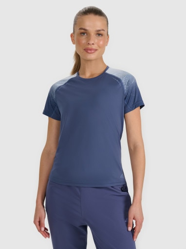  4F Damska koszulka do biegania 4F 4FWAW25TFTSF1510  granatowa Granatowy