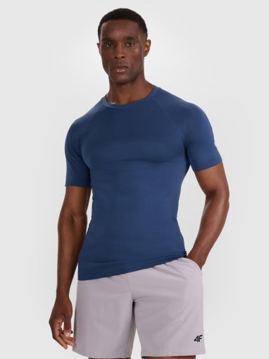  4F Męska koszulka treningowa 4F 4FWAW25TFTSM1460  granatowa Granatowy