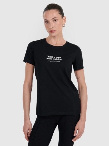  4F Damski tshirt z nadrukiem 4F 4FWAW25TTSHF2322  czarny Czarny