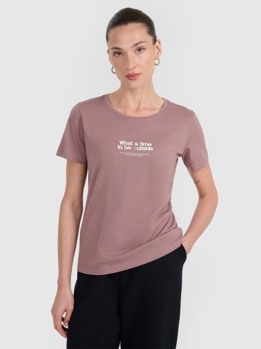  4F Damski tshirt z nadrukiem 4F 4FWAW25TTSHF2322  brązowy Brązowy