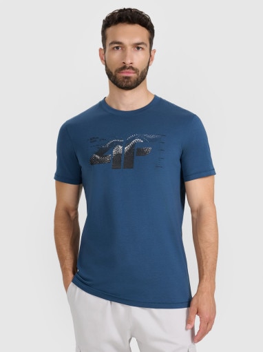  4F Męski tshirt z nadrukiem 4F 4FWAW25TTSHM2359  granatowy Granatowy