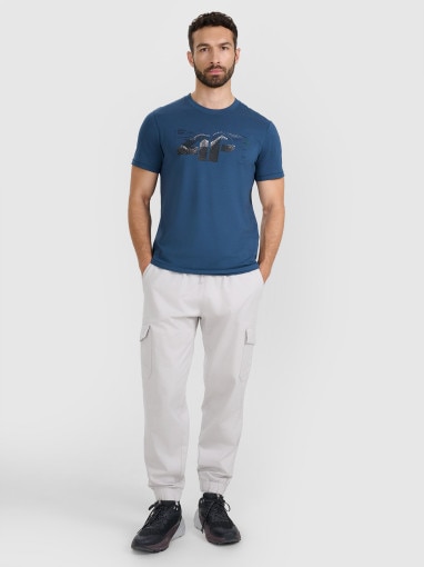 Męski t-shirt z nadrukiem 4F 4FWAW25TTSHM2359 - granatowy