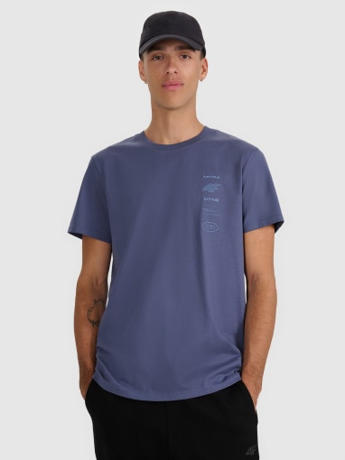 4F Męski tshirt z nadrukiem 4F 4FWAW25TTSHM2402 granatowy Granatowy