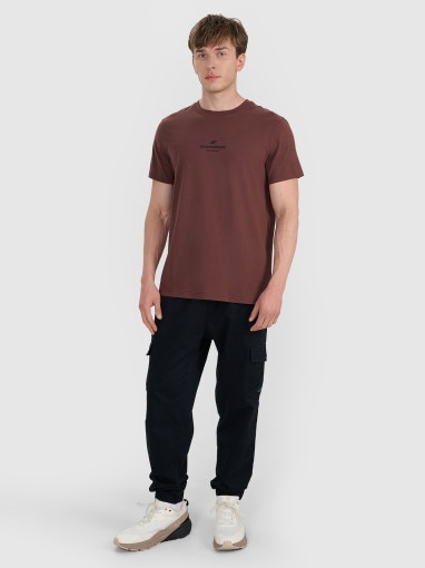 Męski t-shirt z nadrukiem 4F 4FWAW25TTSHM2961 - brązowy
