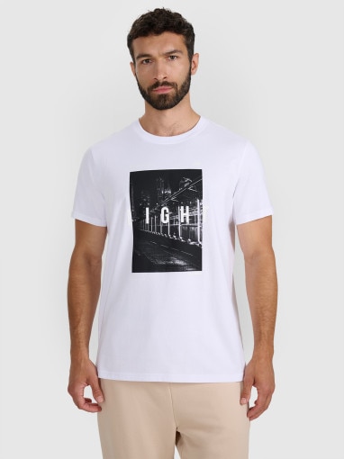 4F Męski tshirt z nadrukiem 4F 4FWAW25TTSHM3121 biały Biały